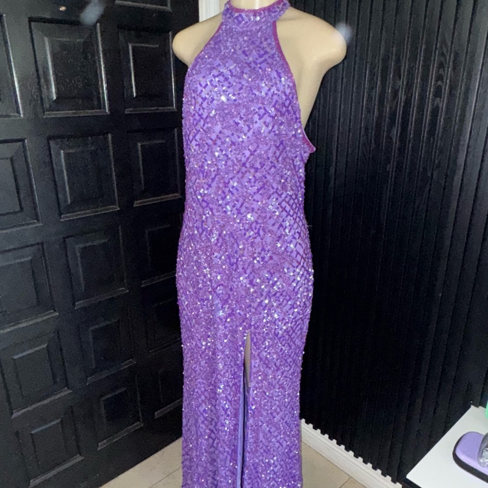 Mac Duggal Purple Sequin Backless Dress